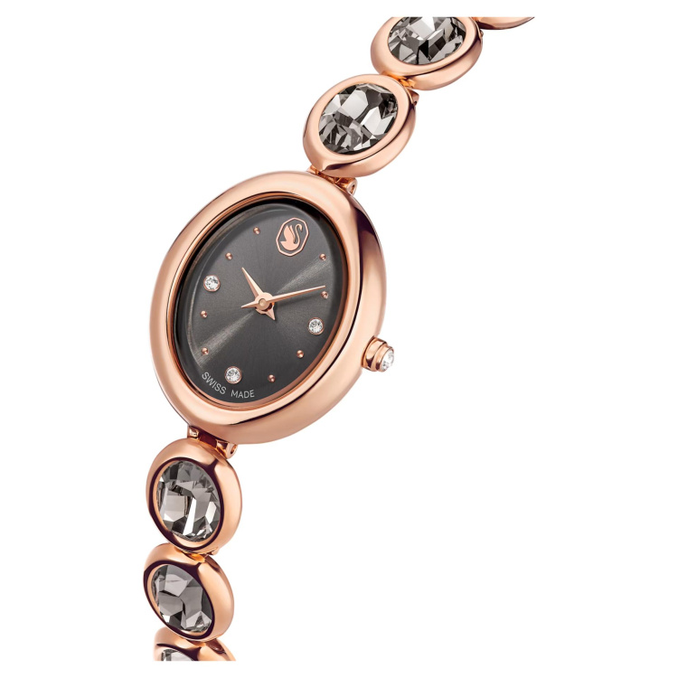 Imber oval watch Swiss Made, Metal bracelet, Black, Rose gold-tone finish